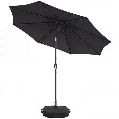 Outsunny 2.7 m Garden Parasol Umbrella with Cross Base and Sandbag, Retractable Ribs, Outdoor Table Market Patio Umbrella Sun Shade with 30 Degree Tilt and Crank, Vent, Black