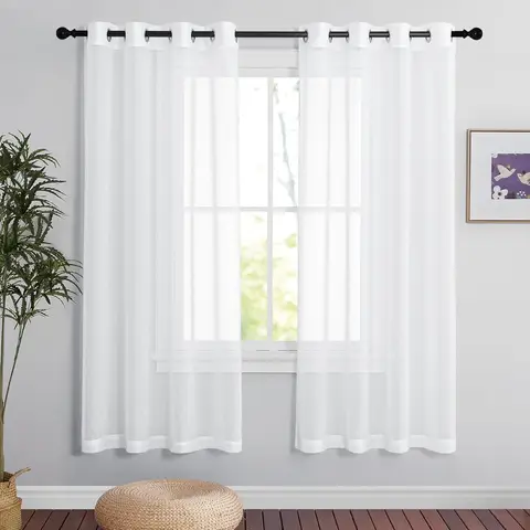 Rideaux PONY DANCE aspect lin transparent à œillets, 2 panneaux L 140 x H 175 cm (L 55 x H 69 pouces), blancs