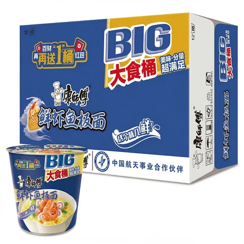 Master Kong Big Bucket Noodles - Shrimp & Fish Cake Flavor, 133 g x 12 (Carton)