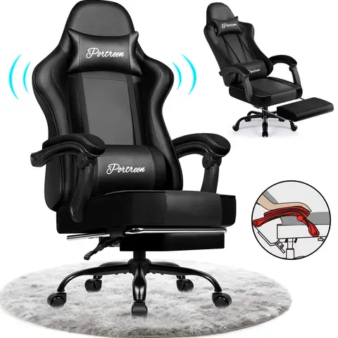 GTIMEX Gamingstoel  Ergonomische bureaustoel met uitschuifbare voetensteun  Gamingstoel met hoofdsteun en lendensteun  Beklede gamingfauteuil 150 kg  In hoogte verstelbare gamingstoel
