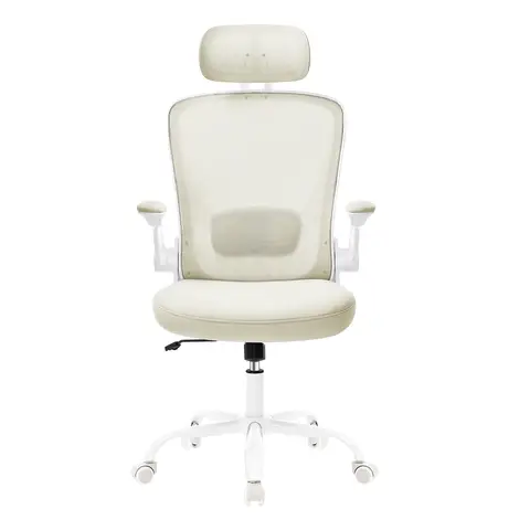 SONGMICSHOME Ergonomischer Bürostuhl, Drehstuhl mit Wippfunktion, Meshstuhl, große Sitzfläche, beige