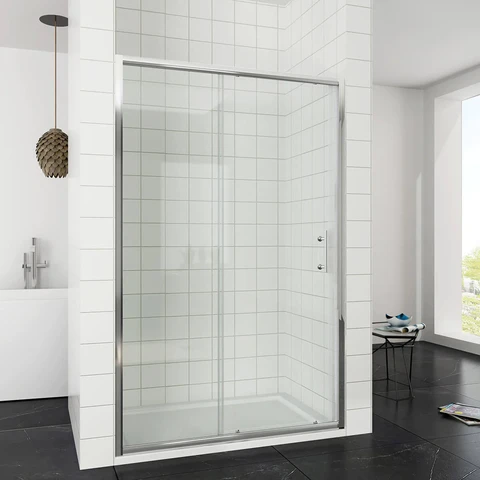 SONNI Dusche Nischentür Schiebetür mit Rahmen ESG Glastür 120 cm Höhe 185 cm Breite