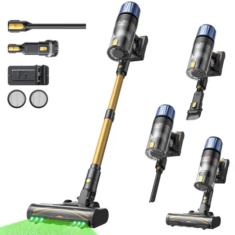 Proscenic P15 Cordless Vacuum Cleaner, Powerful 600W/55Kpa 70Mins Self-Standing Cordless Hoover with Wall Mount, Anti-Tangled Rechargeable Lightweight Stick Vacuum for All Floor Carpets Pet Hair 