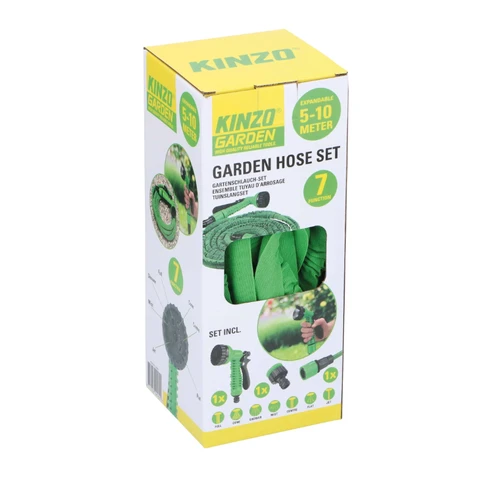 Kinzo Garten Kinzo - Gartenschlauch elastisch - Mit Anschluss - Sprühkopf mit 7 Sprüheinstellungen - Kunststoff - 5-10 Meter