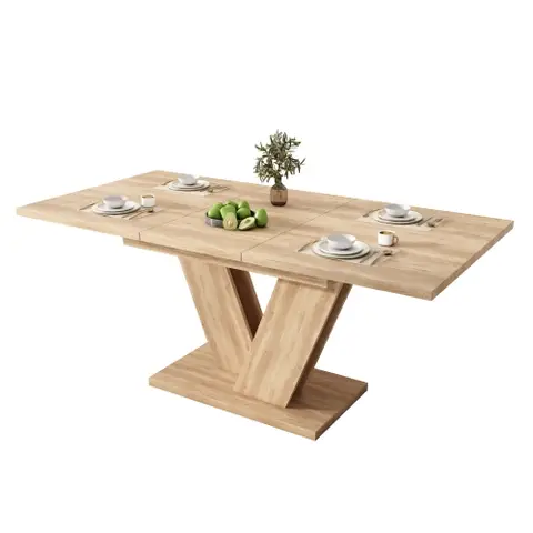 Table à Manger Extensible 140-180cm-pieds En V-pour 4 à 6 Personnes-Couleur bois