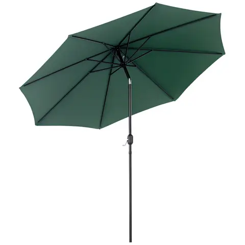 Outsunny 3(m) Garden Parasol Umbrellas, Outdoor Sun Shade with 8 Ribs, Tilt and Crank Handle for Balcony, Bench, Garden, Green