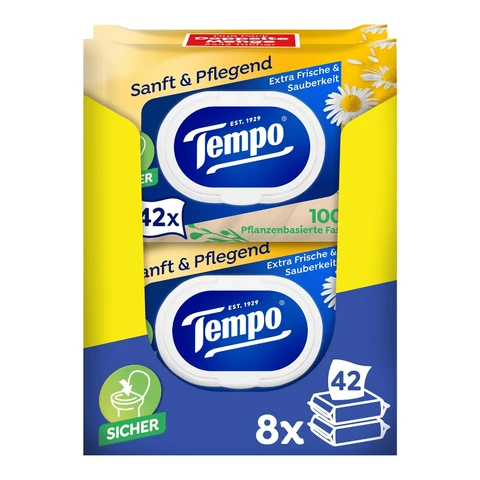 TEMPO Feuchtes Toilettenpapier Sanfte Feuchtigkeitspflege 16 Packungen à 42 Tücher