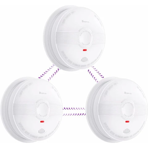 HEIMAN Smoke Detector, Radio Networkable, Wireless Smoke Detector Max. 40 Networkable Fire Alarms, 85 dB, 10 Year Battery, EN14604, with Mute Switch (Model 633-3 Pieces)