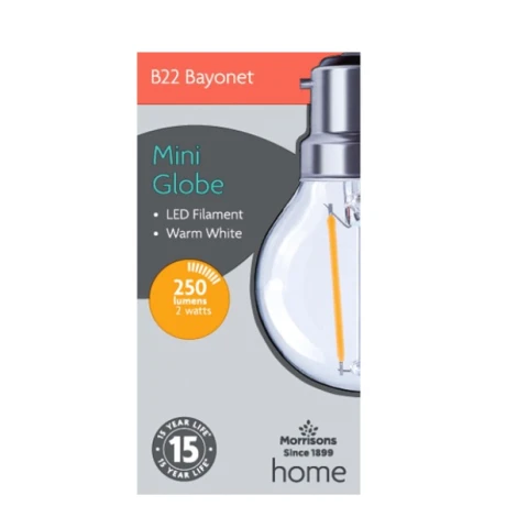 MORRISONS LED MINI GLOBE 250 LUMENS BC 2W 2PK