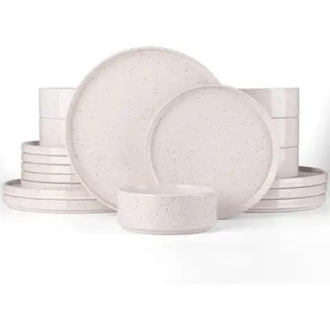 Richmount Nebula Serie Geschirrset - 18-teiliges Keramikset für 6 Personen - Enthält Essteller/Salatteller/Müslischalen - Spülmaschinen- und Mikrowellengeeignet - Cremeweiß mit Sprenkeln
