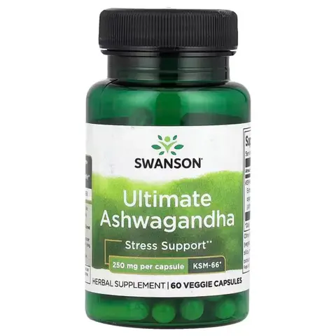 Swanson Ashwagandha KSM-66 Stress Support 250mg Capsules - 60 Vegan Capsules