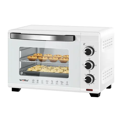 WOLTU Mini-Backofen 21 L, Elektrischer Mini-Ofen, Pizzaofen, 1280 W, 100-230 °C, 60 Min. Timer, Ober-/Unterhitze, Doppelverglasung, Weiß