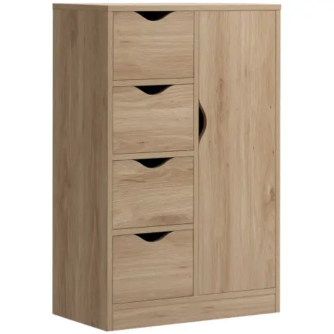 Homcom Storage Cabinet 4 Drawers 1 Door Oak Effect