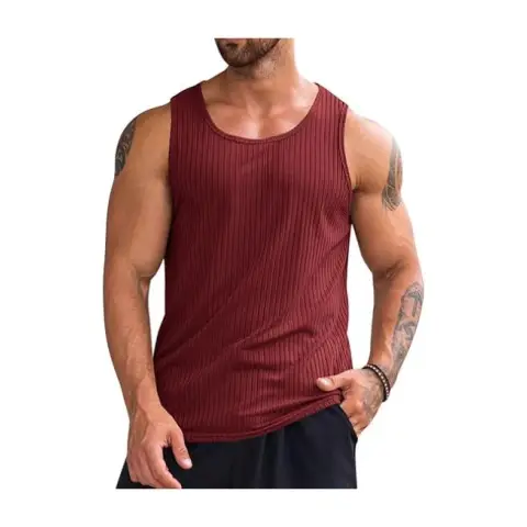 Men's Ribbed Tank Tops 2 Pack Knit Sleeveless Workout T Shirt Muscle Gym Fitness Tee (Burgundy, L)