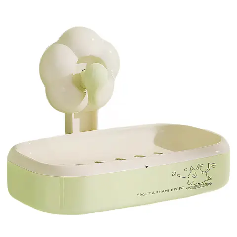 SNSP Porte-savon mural en forme de fleur sans perçage - Vidable - Vert menthe