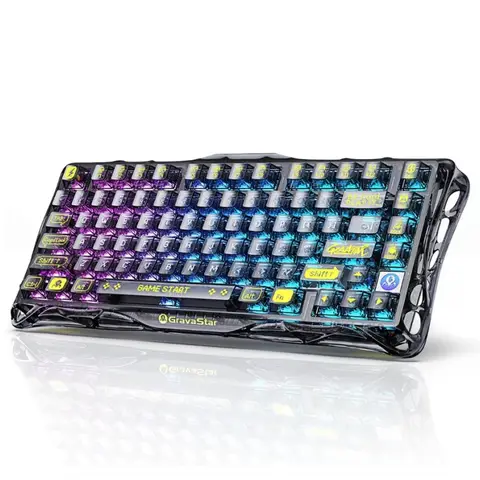 GravaStar Mercury K1 Lite Mechanical Gaming Keyboard BT5.0/2.4G/USB-C, 75% Gasket Hot-Swap Gaming Keyboard Wireless with RGB Backlight, Mechanical Keyboard for Win/Mac, QWERTY - Black