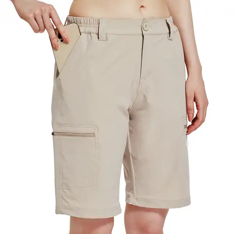 WILLIT Women's 10" Hiking Cargo Shorts Stretch Golf Active Long Shorts Quick Dry Outdoor Summer Khaki L
