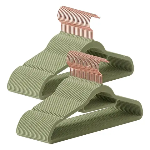 SONGMICSHOME  Velvet Hangers, Set of 50 Clothes Hanger with Black Swivel Hook, Non-Slip, and Space-Saving, for Coat, Shirt, Dress, Pants, Tie, Green