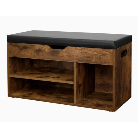 VASAGLE Canapé à chaussures rembourré 3 compartiments ouverts Rangement sous le siège Étagère à chaussures Couloir Salon Chambre jusqu'à 150 kg Capacité de charge Vintage Marron foncé LHS30BX