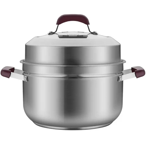 COOKER KING 304 Edelstahl Antihaft-Topf, dickwandig, mit Stößel, multifunktional, gesundheitsfreundlich, PFOA-frei, 24 cm