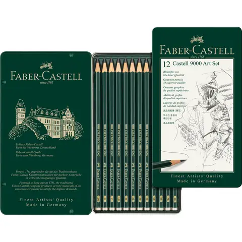 Faber-Castell Castell 9000 Graphite Pencil Art Set, Tin of 12