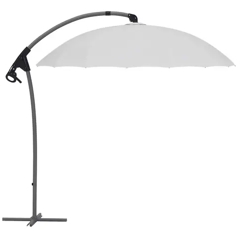 Outsunny 2.7m Cantilever Parasol with Cross Base, Banana Parasol with Crank Handle and 16 Fibreglass Ribs, Round Patio Umbrella for Outdoor Pool, Garden, Balcony, Grey