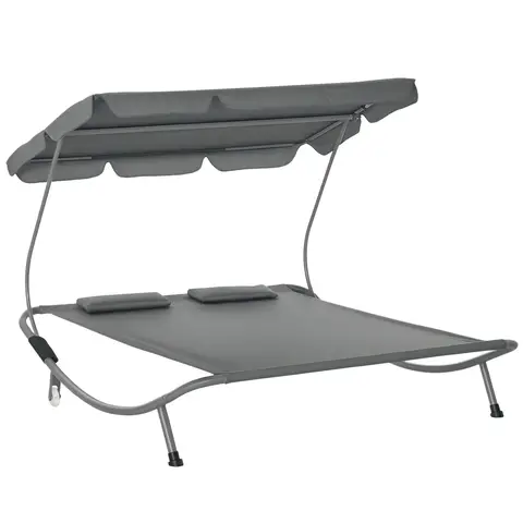 Outsunny Double Sun Lounger with Adjustable Detachable Canopy, Portable Garden Daybed for 2 with Wheels, Outdoor Sunbed Hammo