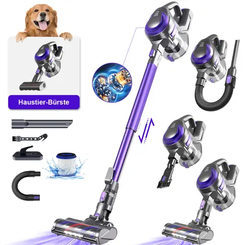 Daynee Aspirateur sans fil , aspirateur sans fil 55 kPa, aspirateur sans fil avec tuyau et brosse pour animaux, aspirateur sans fil HEPA*4 pour poils d'animaux, tapis et sols durs