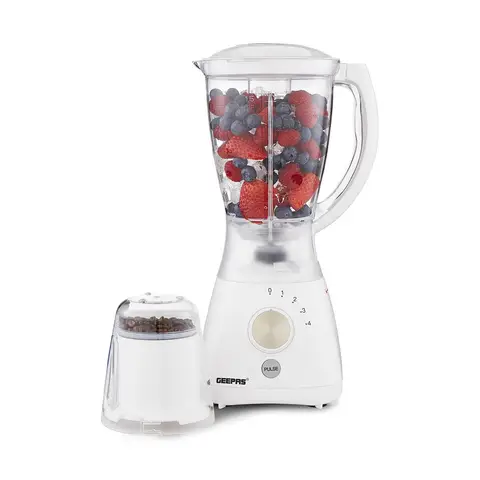 Geepas 2-in-1 Food Jug Blender & Smoothie Blender , Ice Crusher, 550W White