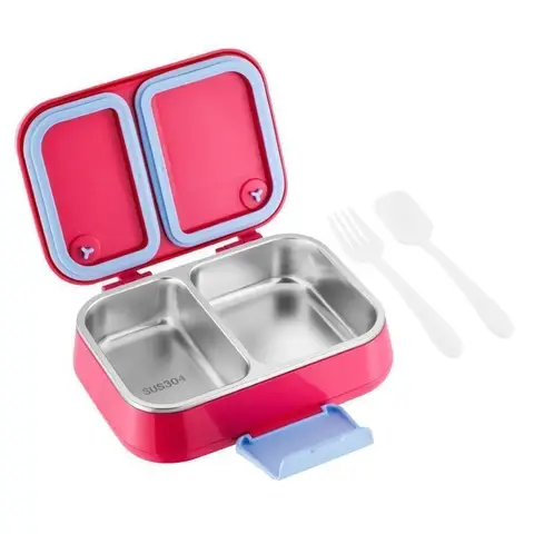 Zweistöckige Lunchbox, 1050 ml, mit Edelstahlbehälter, Fächereinsatz und Besteck 1