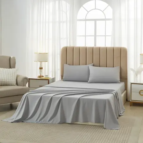 Meeallhome Flat Sheet & Fitted Sheet Set 180*200+30、300*280、48*74*2  Gray