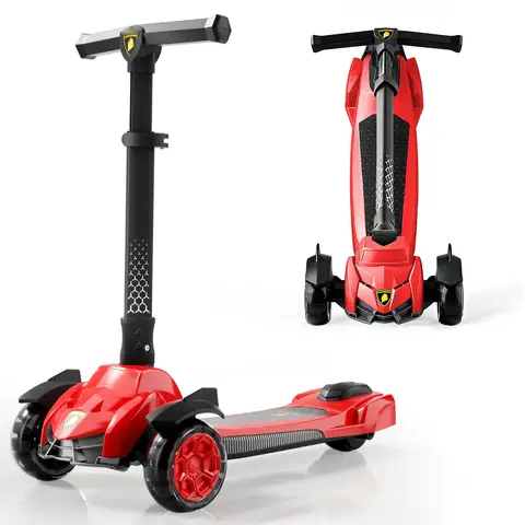 Neuleb Kick Scooter with Adjustable & Foldable Handlebar, Light Up & 3 Flashing Wheels, Extra Wide Deckplate, Ride on Scooter with Brake for Kids 3-10 Years Old