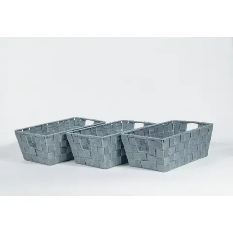 KEVAHOME SET OF 3 PP WOVEN STRAP SMALL SHELF  TOTE-DBLUE    12"X6.5"X4.5"