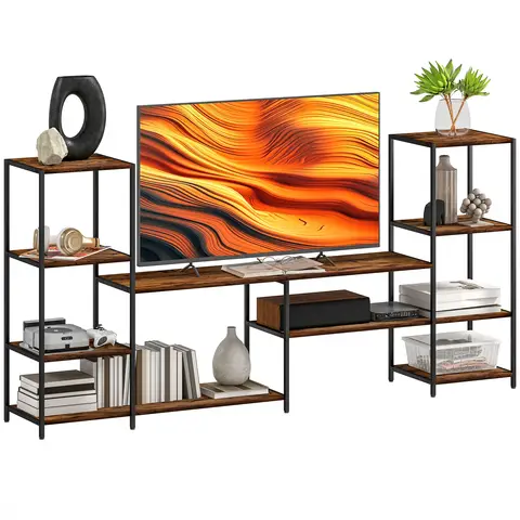 HOMCOM TV Unit for TVs Industrial TV Stand with Storage Shelves, Entertainment Centre 192W x 33D x 93H cm