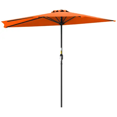 Outsunny 2.7m Garden Half Parasol, Outdoor Balcony Umbrella with 5 Steel Ribs, Patio Sun Shade Orange