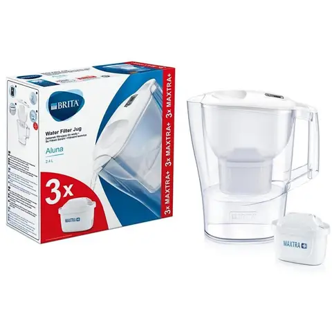 BRITA Aluna Cool Memo Wasserfilterkanne 2,4 L | 3x Maxtra Pro Pure Performance Filter | Filtererinnerung | Weiß