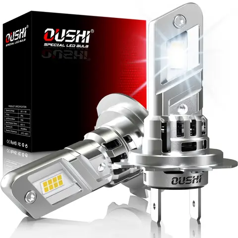 OUSHI H7 LED Headlight Bulbs, Upgraded 600% 6500K Xenon White 1:1 Mini Size H7 LED Bulbs, 30000LM Plug and Play, Pack of 2