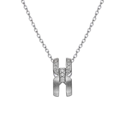 ALAIN MICHAL Intertwine S925 Collier en Argent Sterling - Finition Givrée avec 43 Diamants Synthétiques Blancs, Pendentif Statement