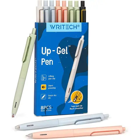 WRITECH Gel Pens Fine Point: 0.5mm No Smear & Smudge Black Ink Pen Click for Journaling Sketching Drawing Notetaking Retractable Extra Finepoint Smooth Writing Silent Pen Set Non Bleed 8ct Up-Gel