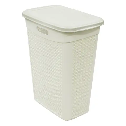 JVL Knit Design Slim Lidded Laundry Basket – White