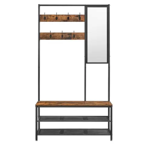 Vasagle Hallway Coat Rack Bench Mirror 2 Shoe Shelves Rustic Brown/Black