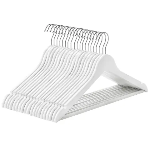 SONGMICS Wooden Hanger, 44.5x23x1.2cm, White/Silver, Set of 10