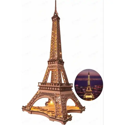 Robotime Rolife Puzzle 3D bois la nuit de la tour Eiffel - 22 x 21,3 x 53 cm 