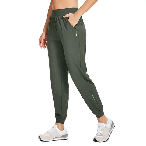 WILLIT Women's Athletic Joggers Pants Running Workout Quick Dry Pants Lightweight with Zipper Pockets Army Green L