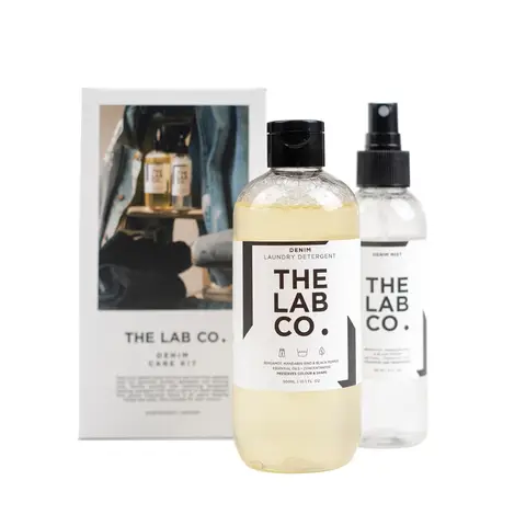 The Lab Co. Denim Care Kit - Non-Bio Laundry Detergent Wash 300ml and Fabric and Textile Dedoriser Freshener Mist Spray 150ml. Bergamot, Orange & Black Pepper