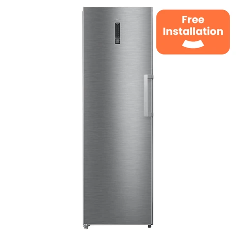 Midea MDRU385MTE46 60cm Wide 185cm Frost Free Upright Freezer, Brushed Steel, E Rated