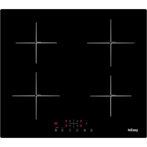 IsEasy 60cm 4-zone inbouw inductiekookplaat, 6800W, 9 vermogensniveaus, touchbediening, timer, booster, kinderslot, zwart glas