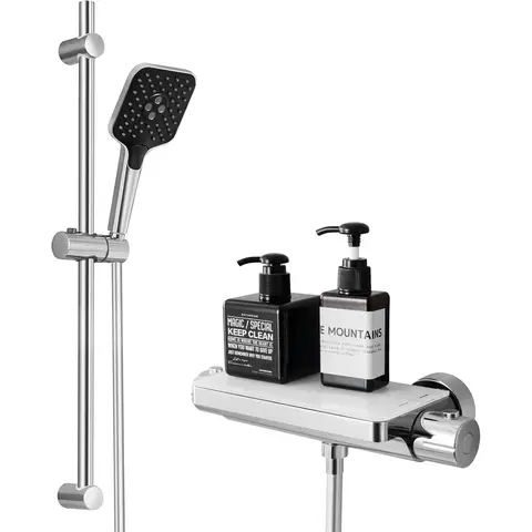 Mitigeur de Douche Thermostatique Lonheo, Ensemble Complet avec Barre Inox 70 cm, Douchette 3 Jets, Flexible 150 cm, Chrome