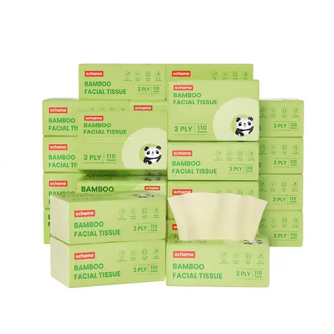 ochama Bamboo Tissues, 3-Ply Bamboo Pulp Paper, Tissue Paper, Toilet Paper, Napkins, 110 Sheets * 24 Packs, Family Pack
