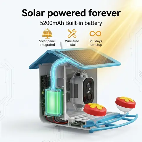 Blinkit Bird Villa Outdoor Bird Feeder 1.2L - 4400mAh Battery, Cloud Smart AI Camera with LED Night Vision, Two-Way Audio, Full-Color Night Vision, Bird Recognition